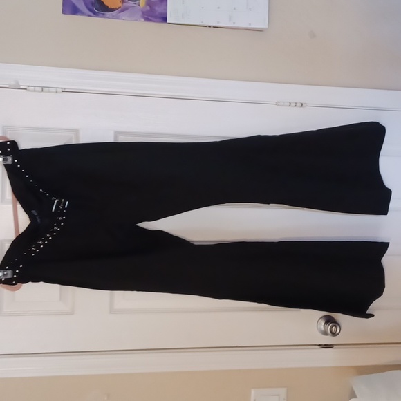 Current Mood Pants - Current Mood 1x black bell bottoms/studded belt.Super stretch